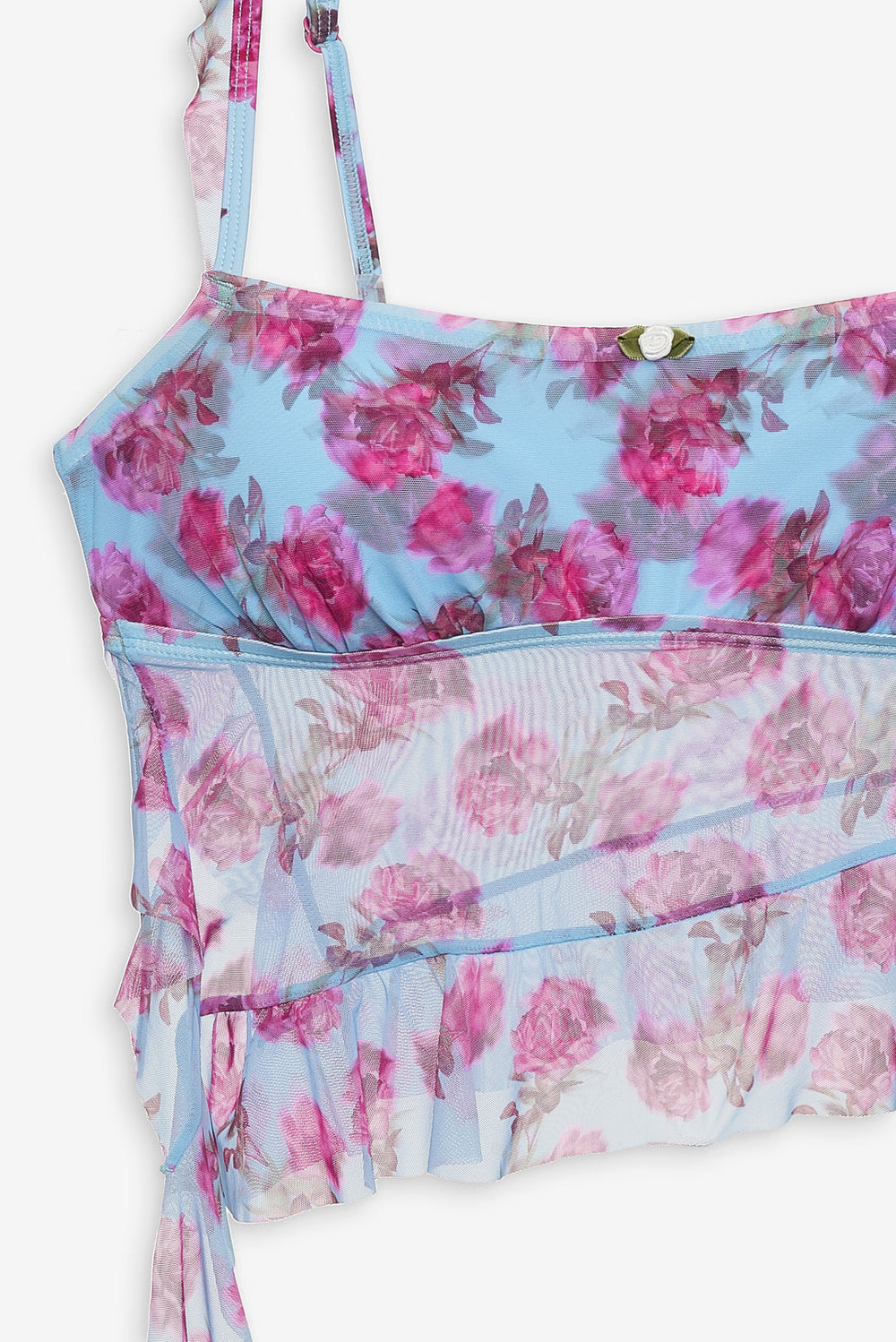 Women Floral Stems Ruffle Tankini - Blue