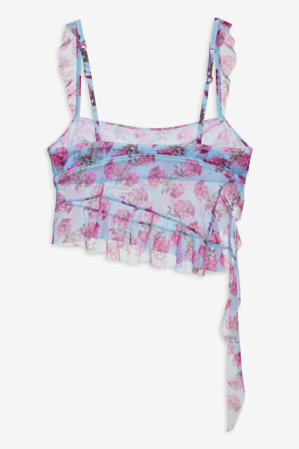 Women Floral Stems Ruffle Tankini - Blue