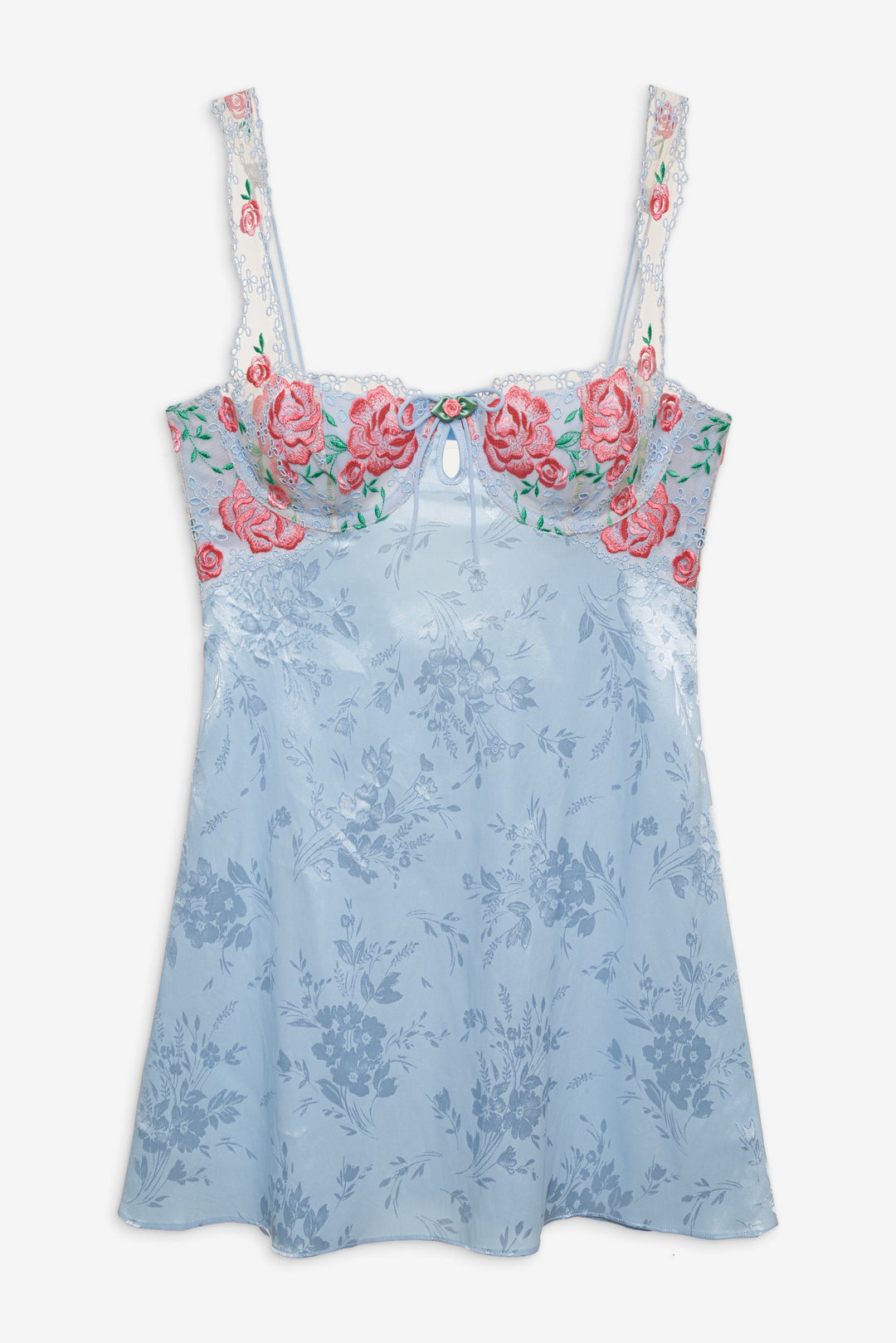 Women Vintage Rose Eyelet Slip - Blue