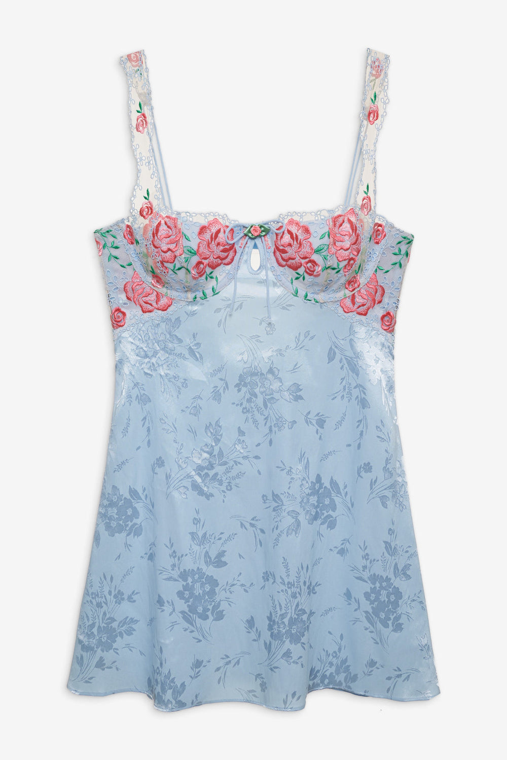 Women Vintage Rose Eyelet Slip - Blue