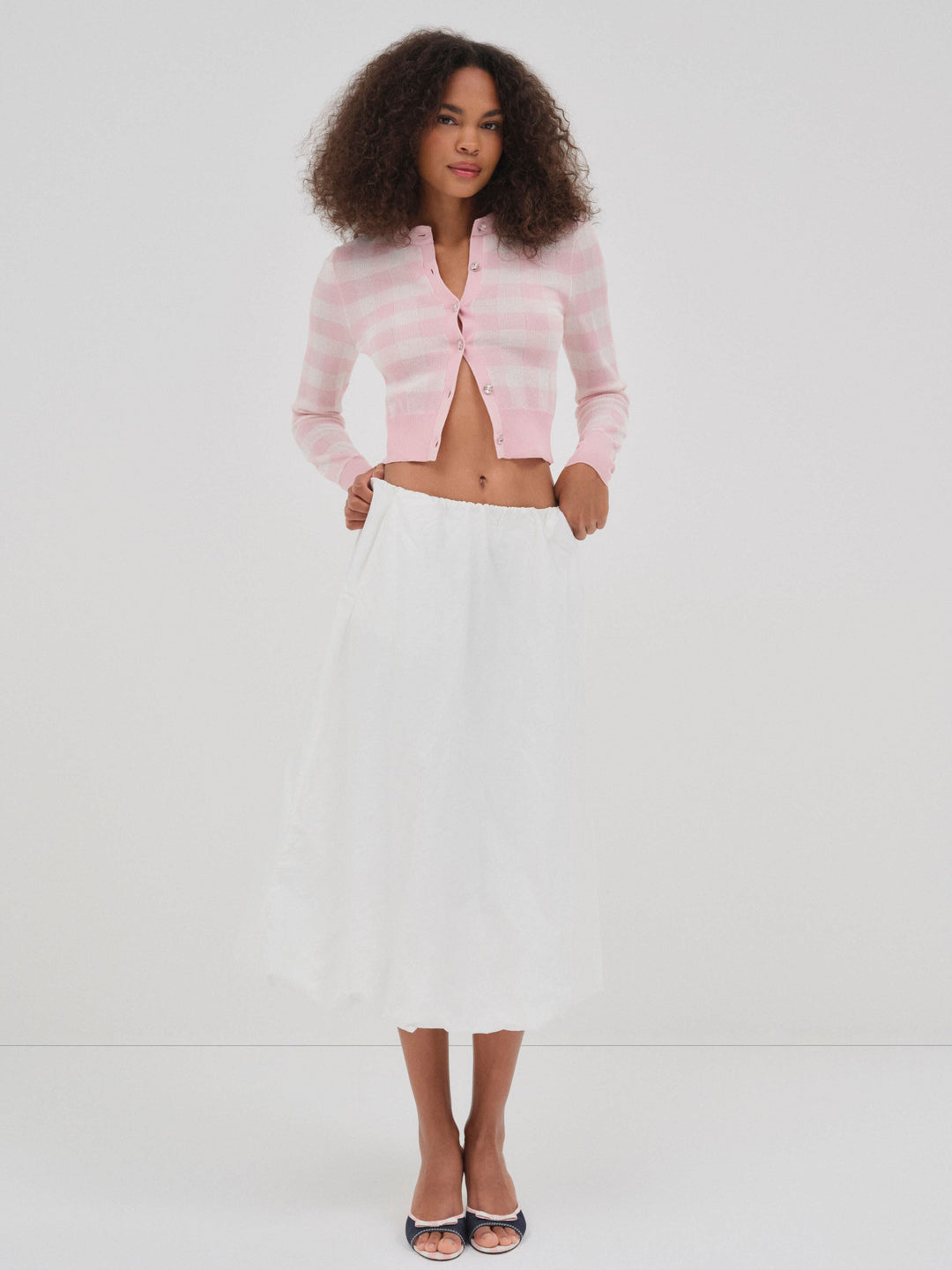 Women Brushed Gingham Knit Cardigan - Pink