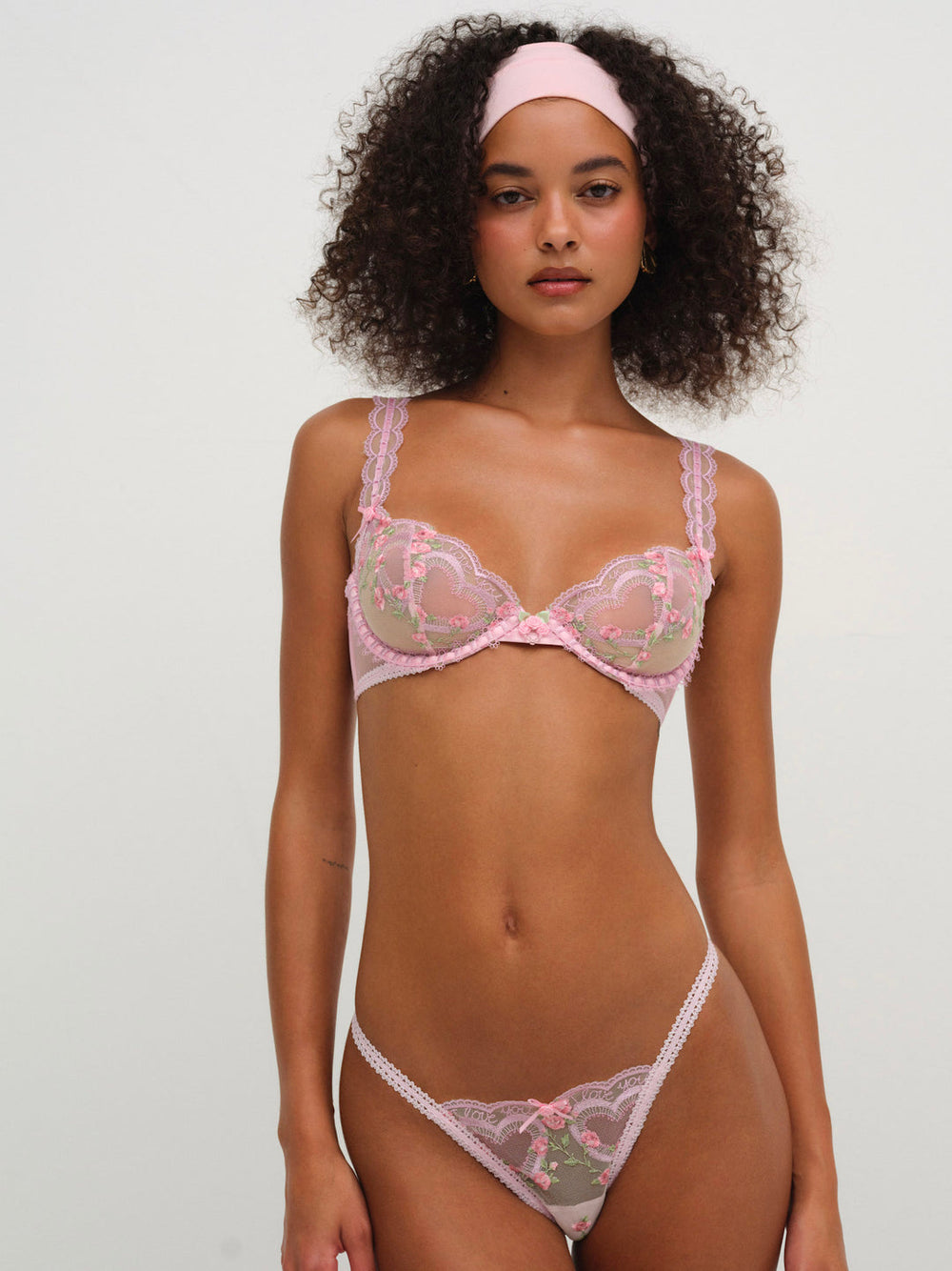 Women Ily Embroidered Thong Panty - Pink