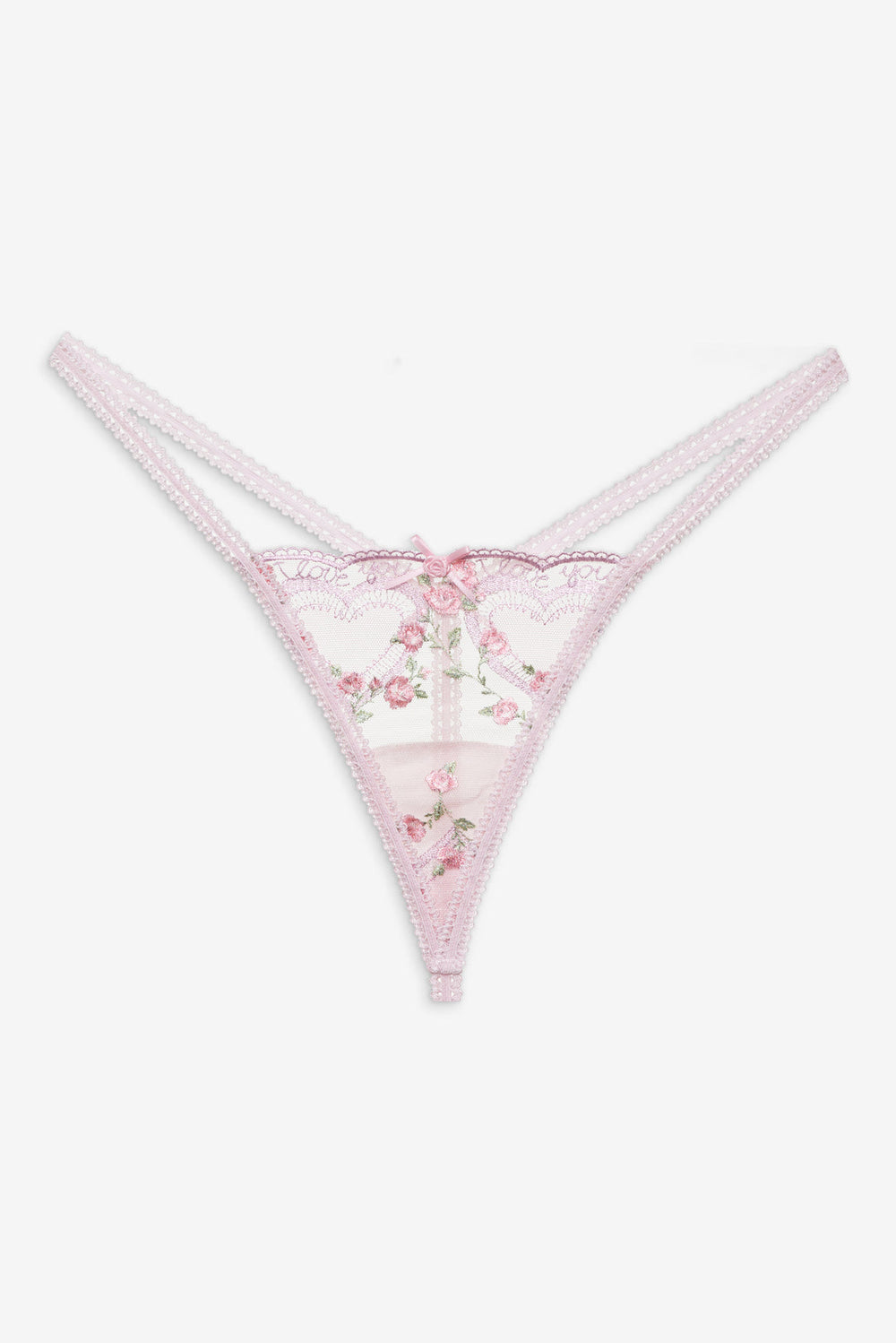 Women Ily Embroidered Thong Panty - Pink