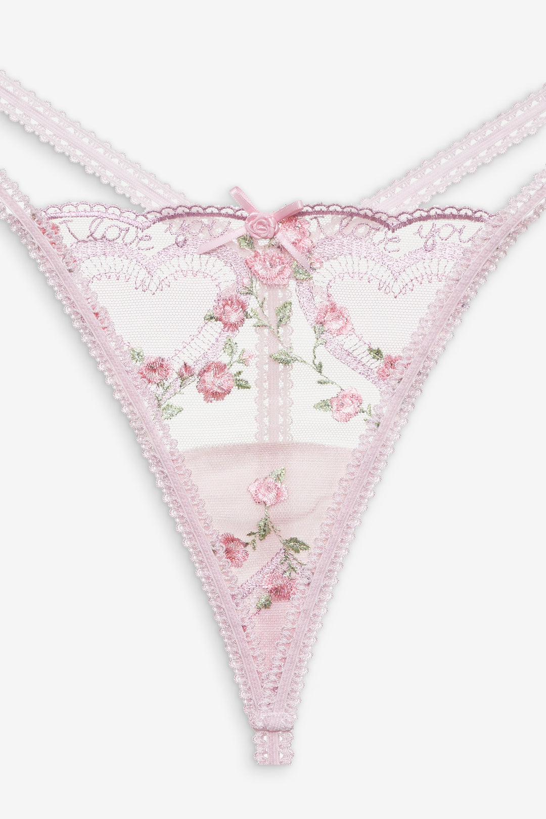 Women Ily Embroidered Thong Panty - Pink