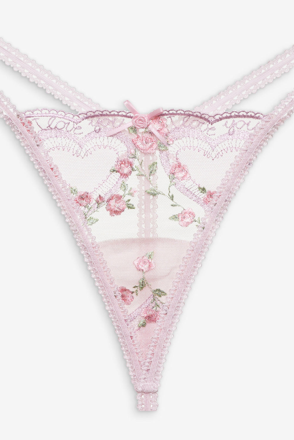 Women Ily Embroidered Thong Panty - Pink