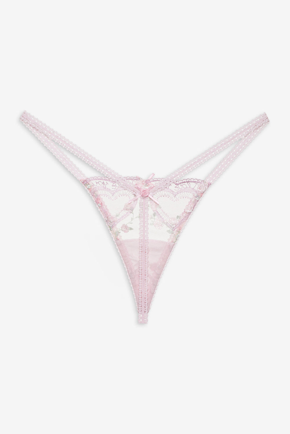 Women Ily Embroidered Thong Panty - Pink