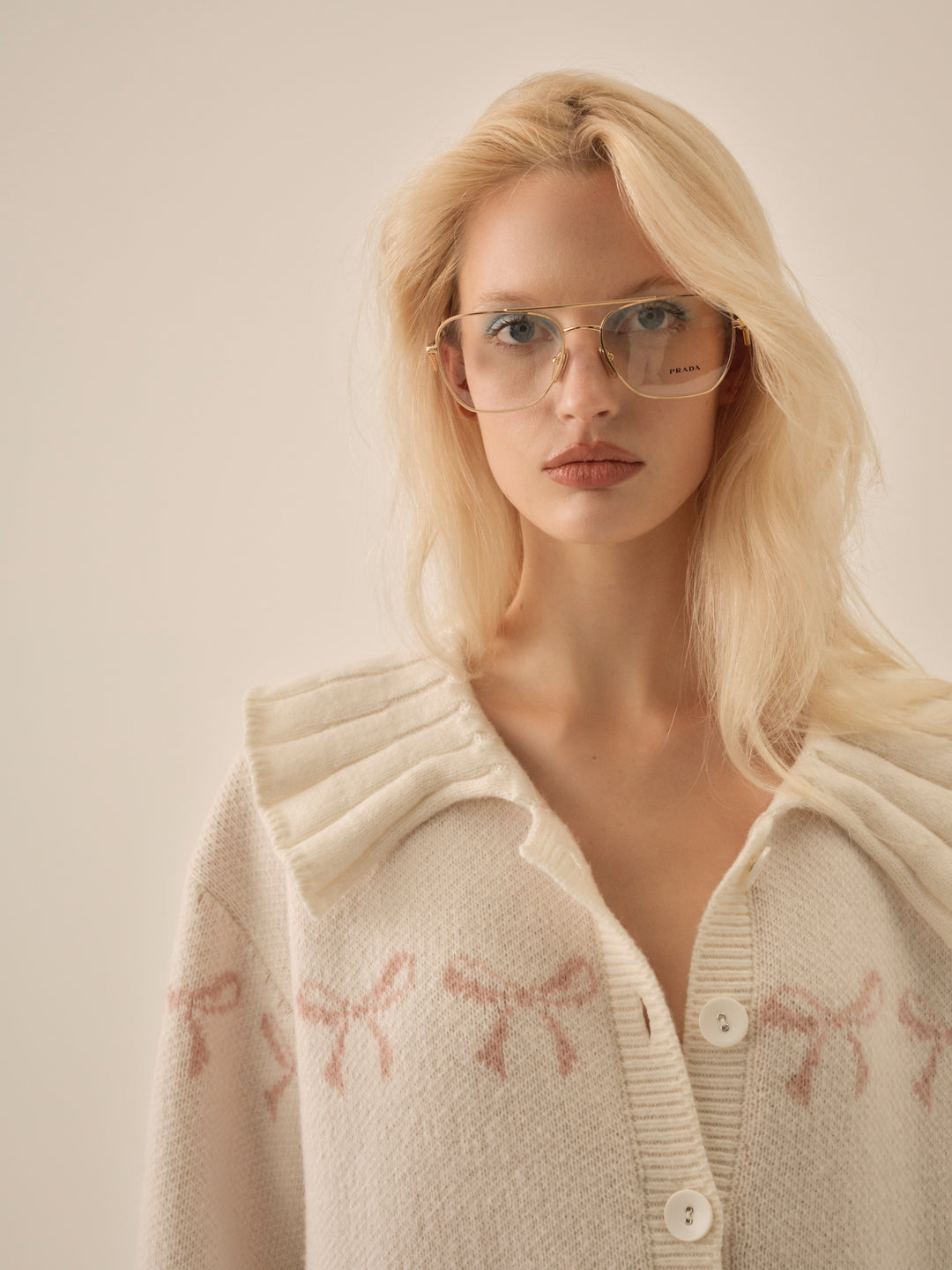 Women Bow Intarsia Knit Sweater - White