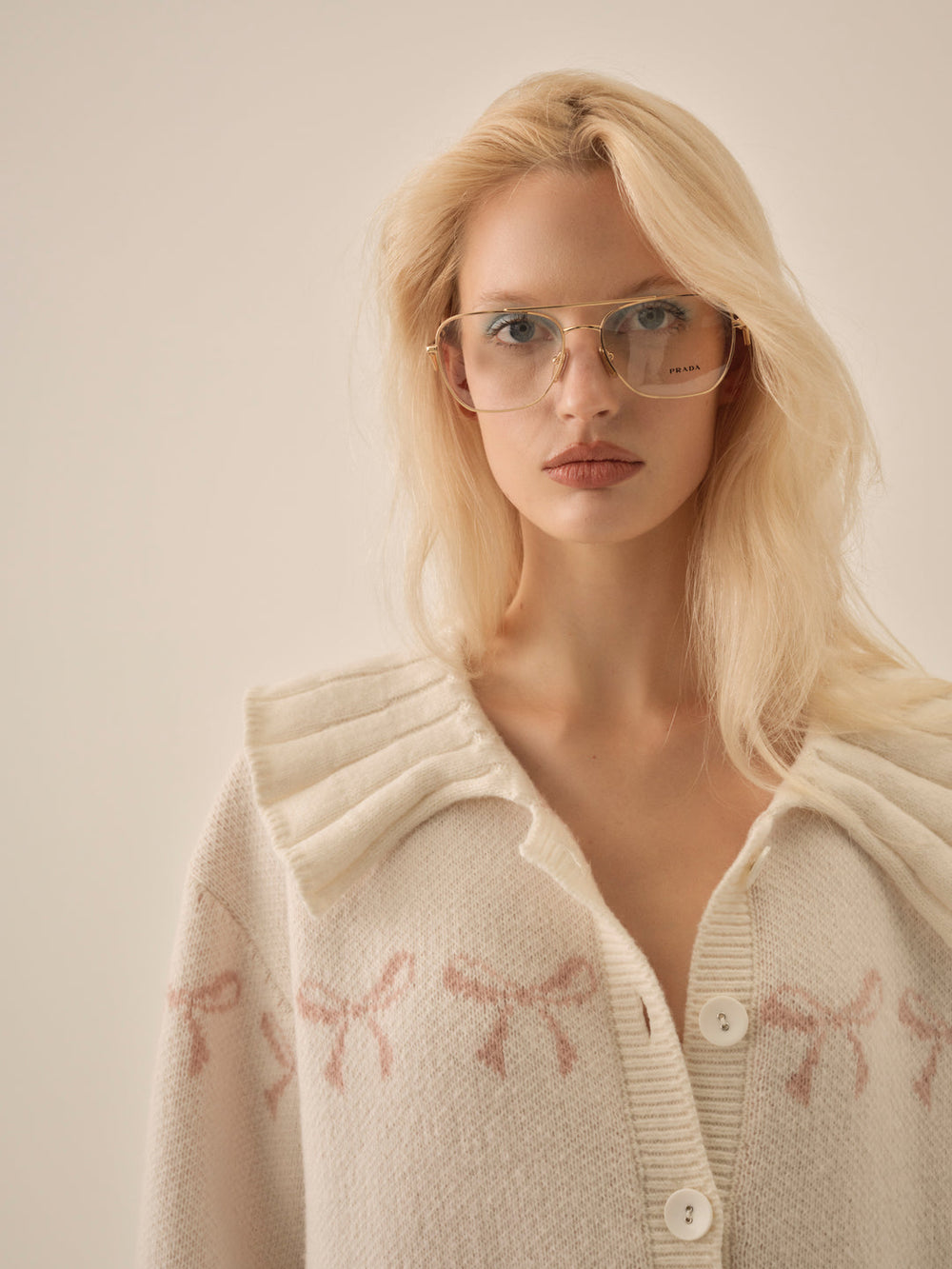 Women Bow Intarsia Knit Sweater - White