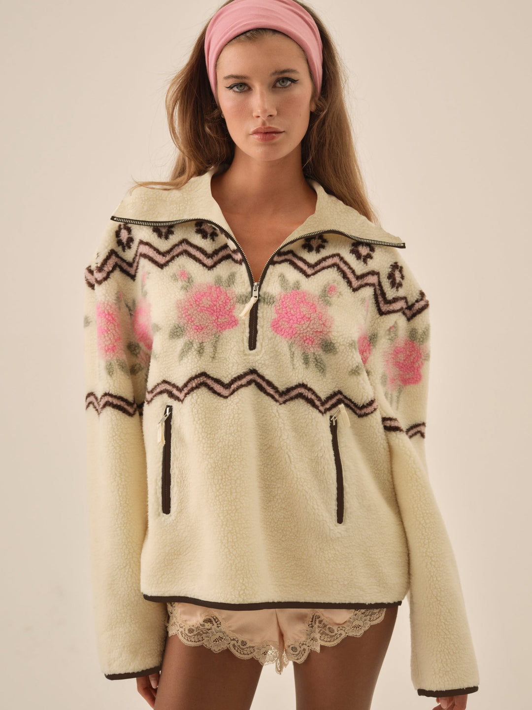Women Posey Sherpa Pullover - White
