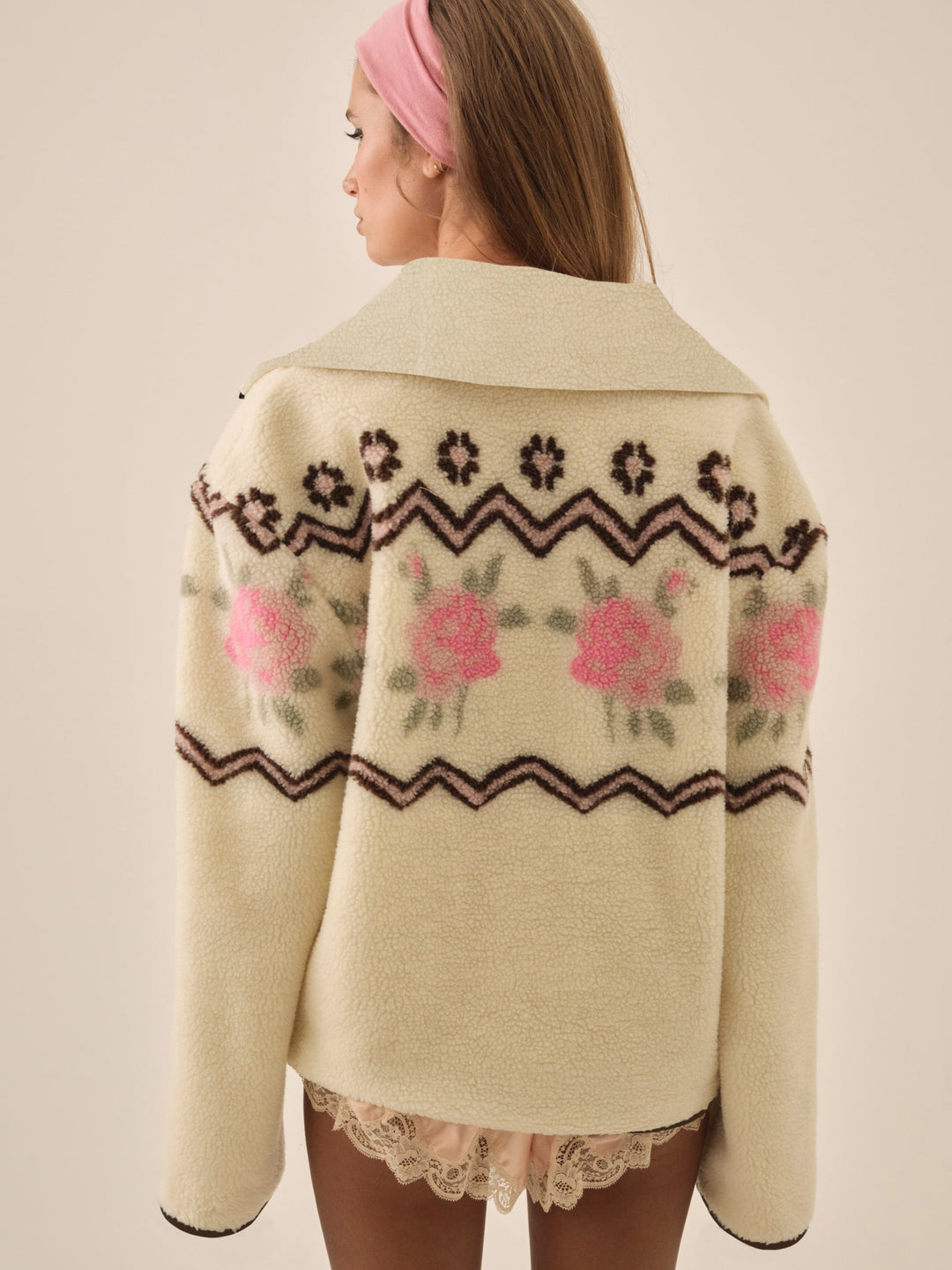 Women Posey Sherpa Pullover - White