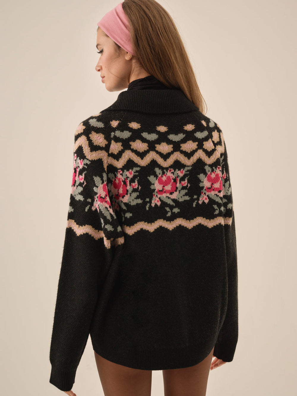 Women Ski Lodge Zip-Up Sweater - Black
