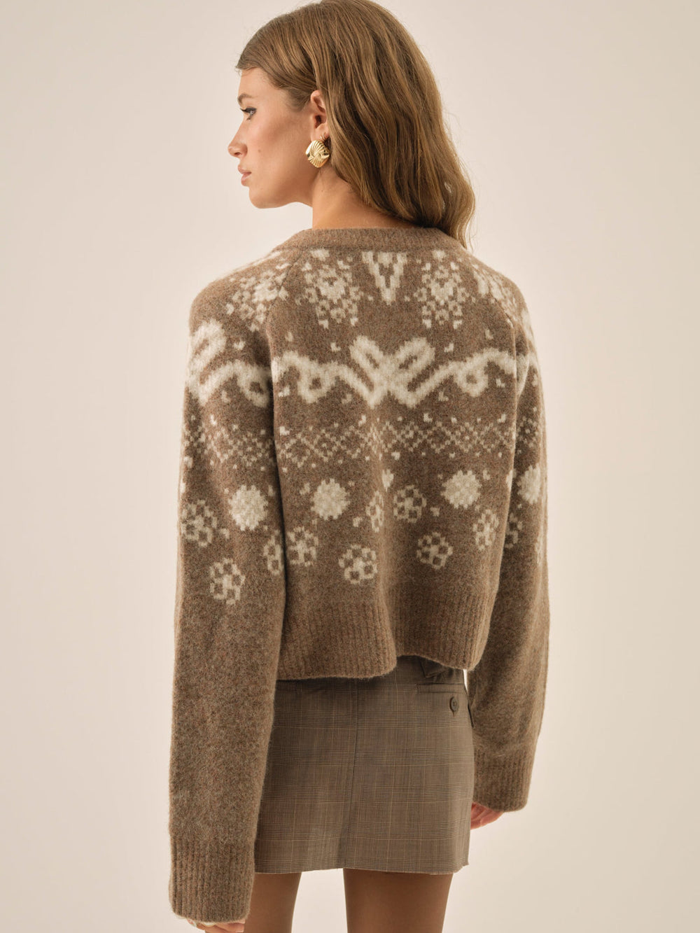 Women Arabella Intarsia Crewneck  Cardigan - Brown