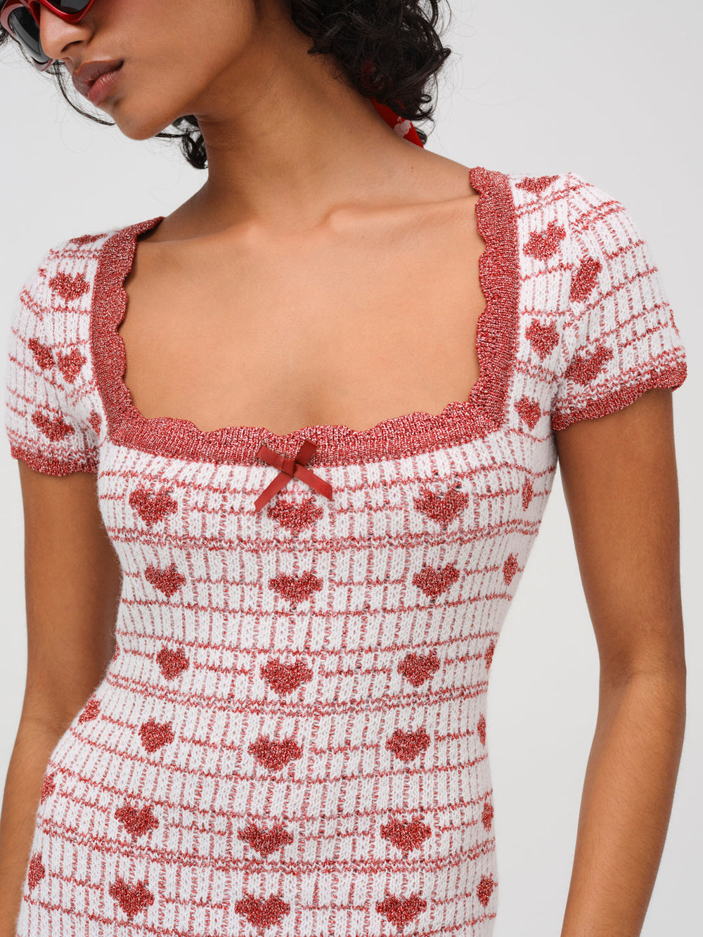 Women Candy Heart Knit Mini Dress - Cream