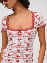 Women Candy Heart Knit Mini Dress - Cream