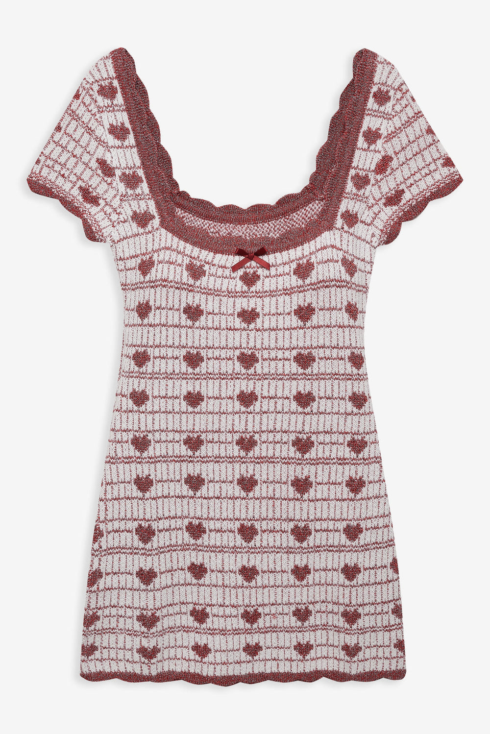 Women Candy Heart Knit Mini Dress - Cream