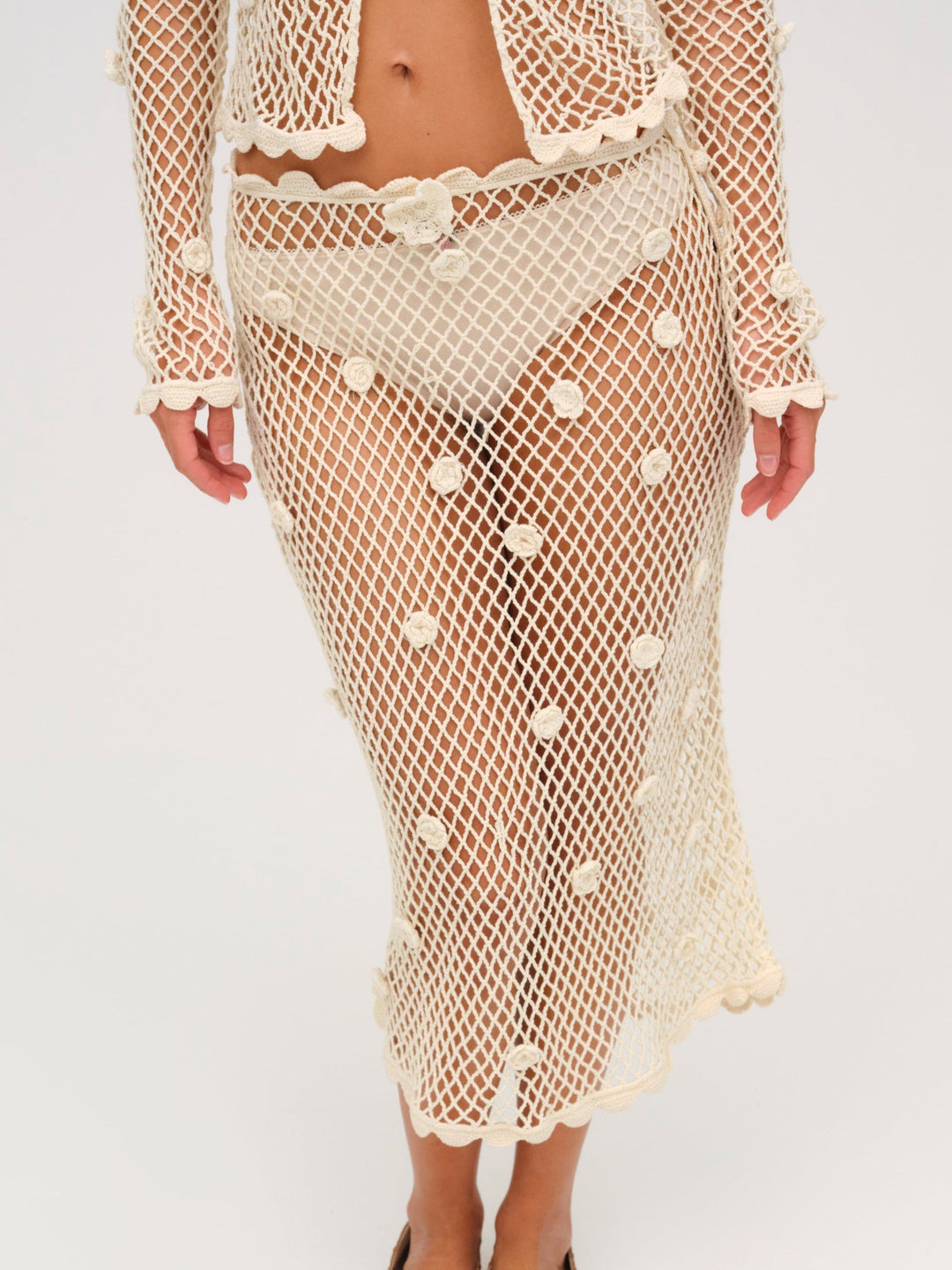 Women Betty Bouquet Knit Midi Skirt - Cream