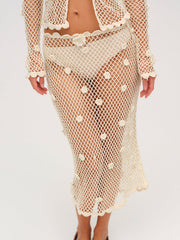 Women Betty Bouquet Knit Midi Skirt - Cream