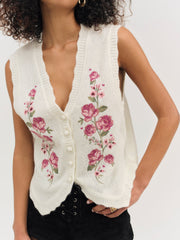 Women Molly Embroidered Sweater Vest - Cream