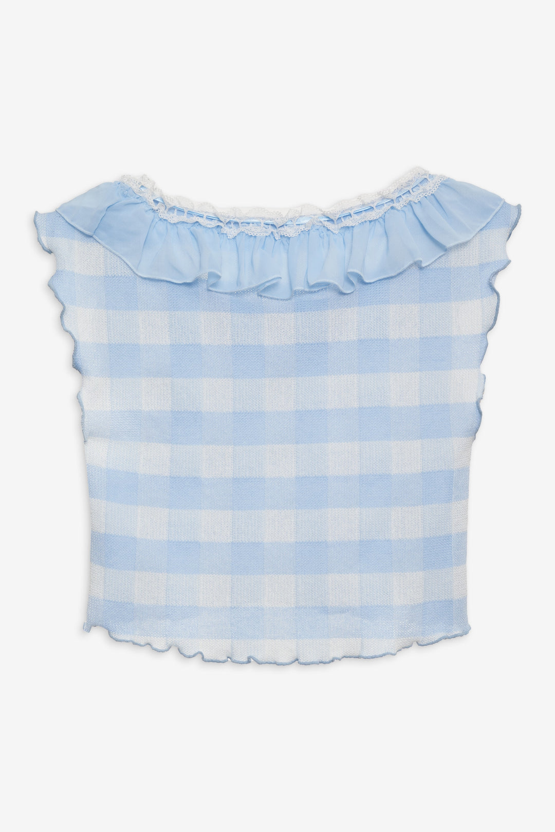 Women Brushed Gingham Knit Top - Blue