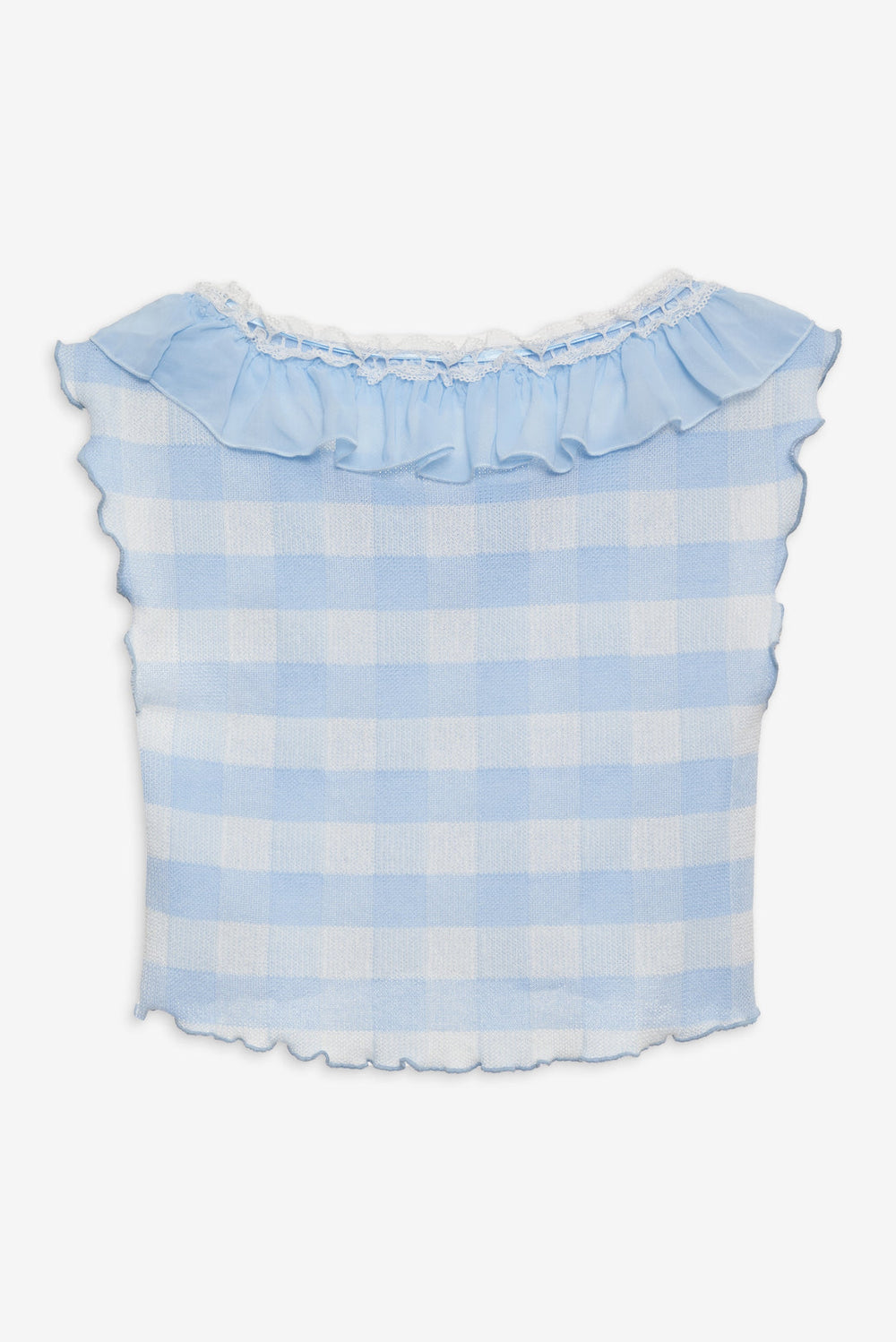 Women Brushed Gingham Knit Top - Blue