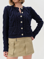 Women Emily Cable Knit Cardigan - Navy