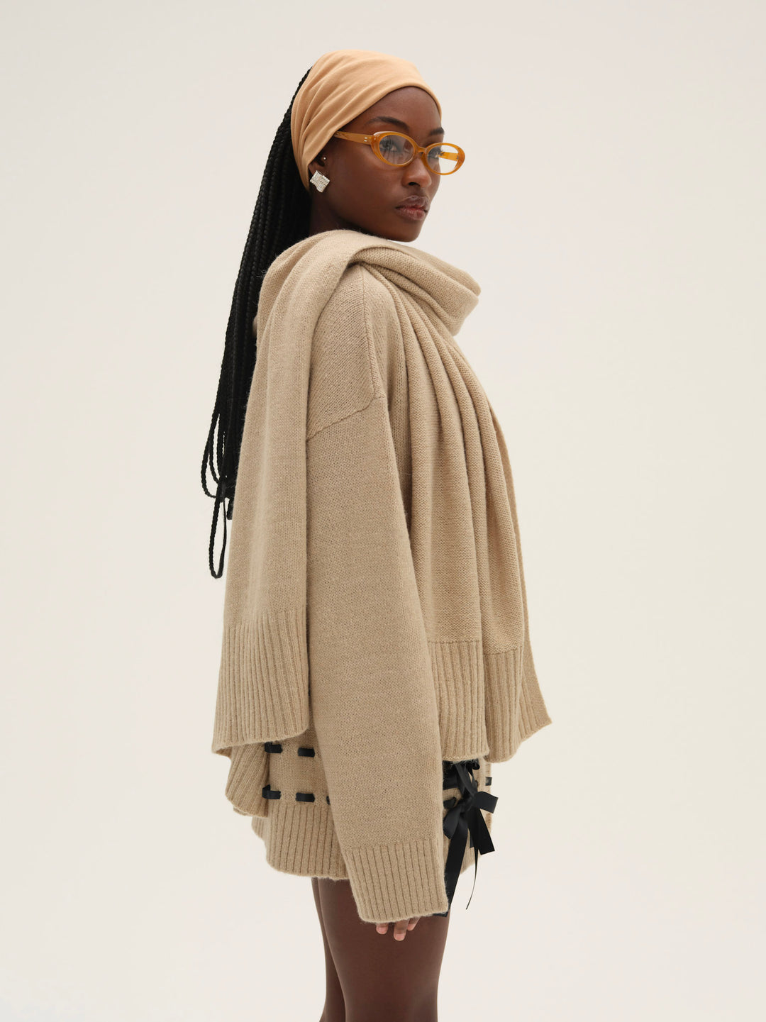Women Solana Cardigan with Scarf - Tan