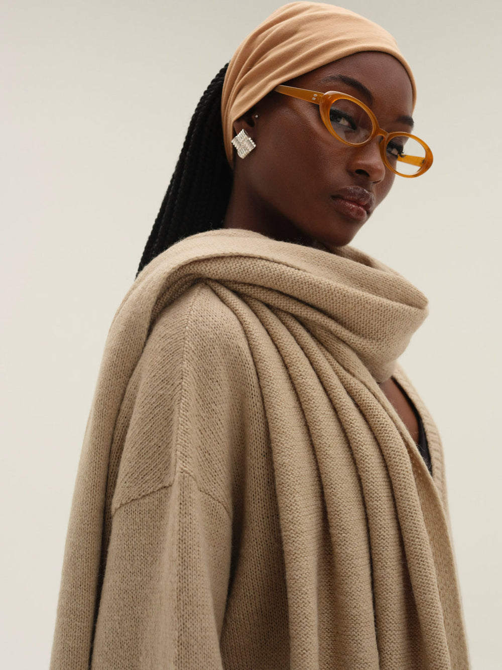 Women Solana Cardigan with Scarf - Tan