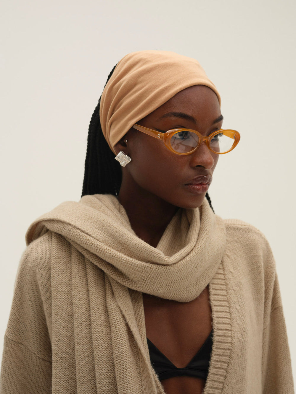 Women Solana Cardigan with Scarf - Tan
