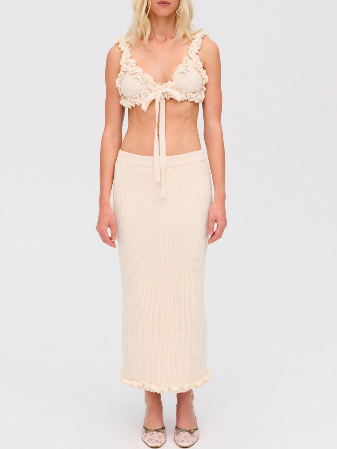 Women Rey Knit Midi Skirt - Cream