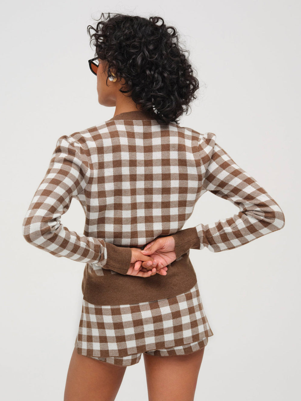 Women Gingham Knit Skort - Brown