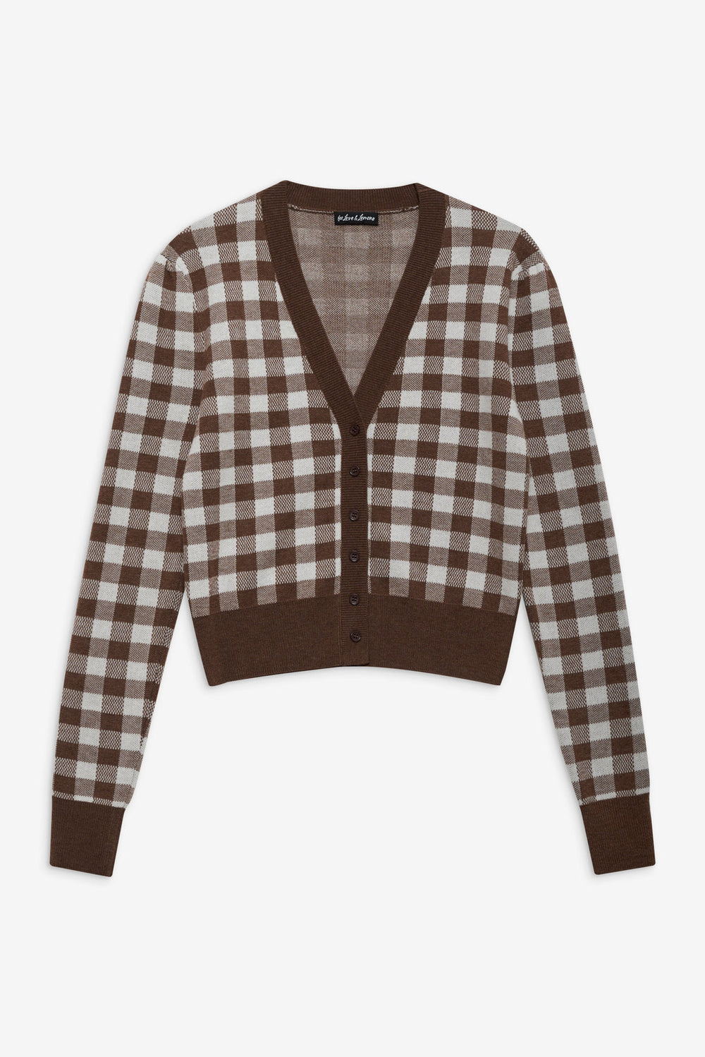 Women Gingham Knit Cardigan - Brown
