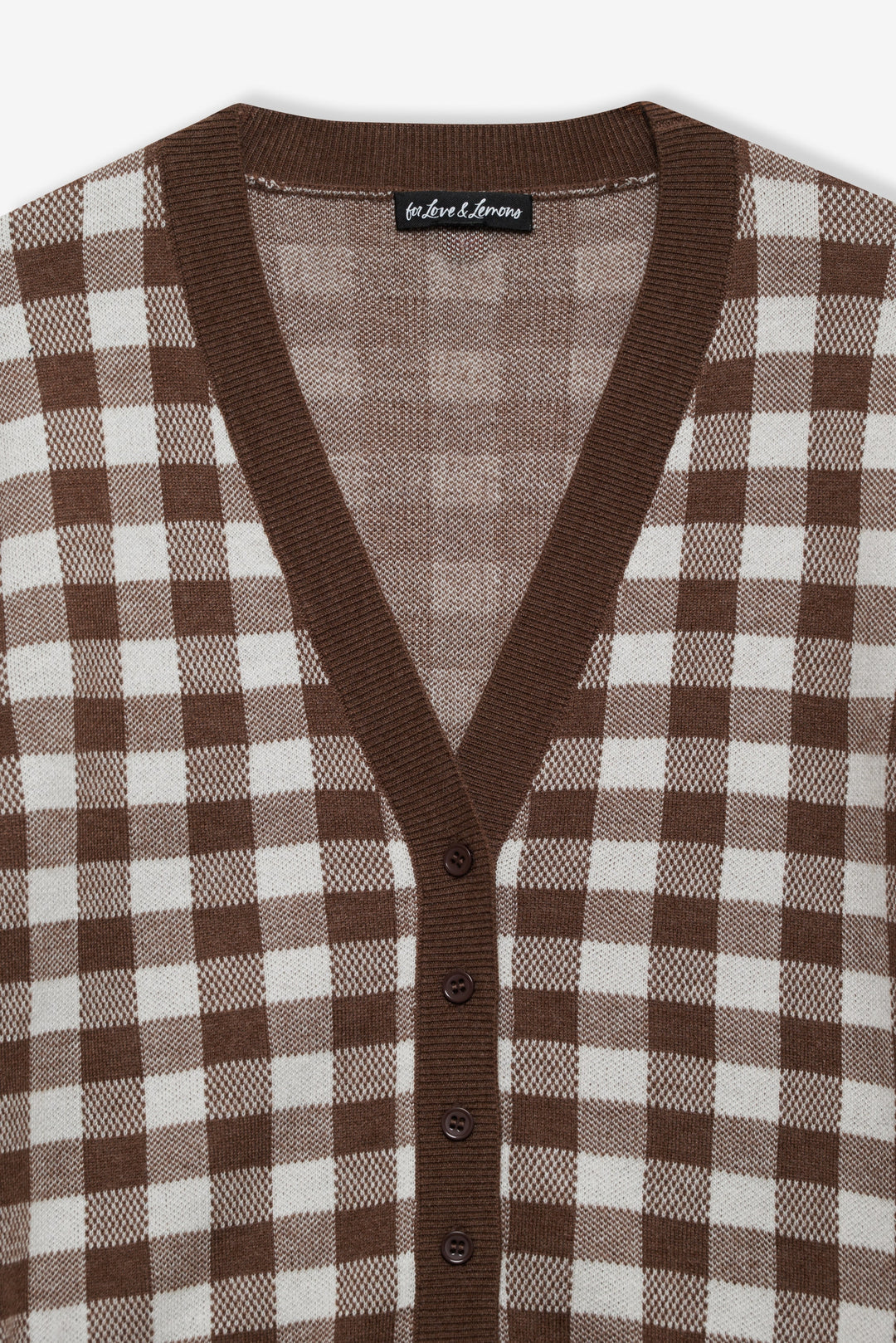 Women Gingham Knit Cardigan - Brown