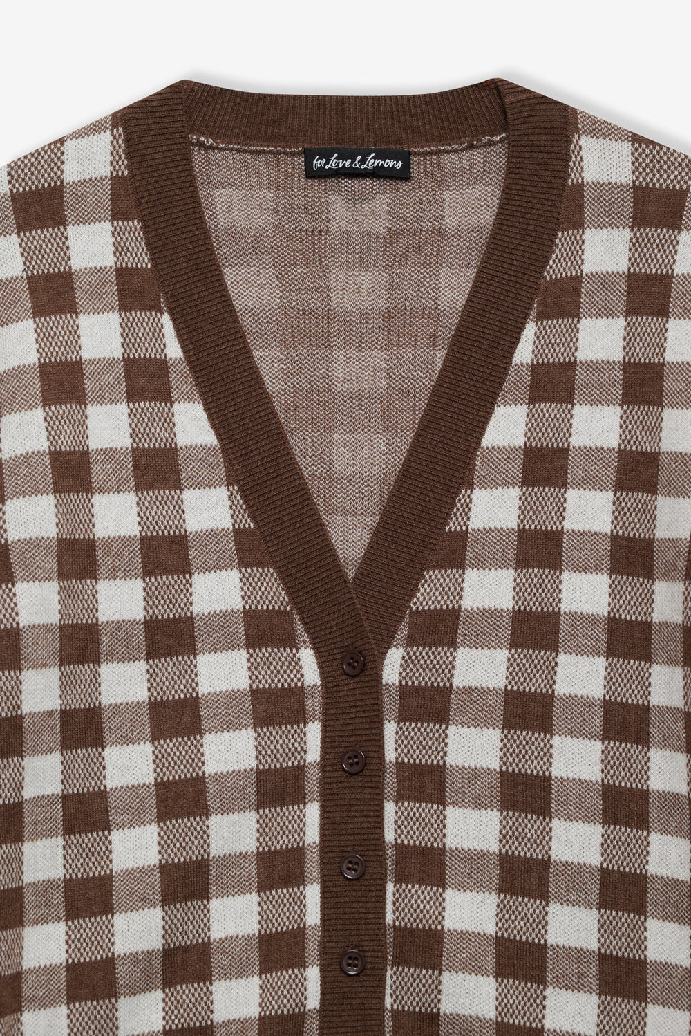Women Gingham Knit Cardigan - Brown