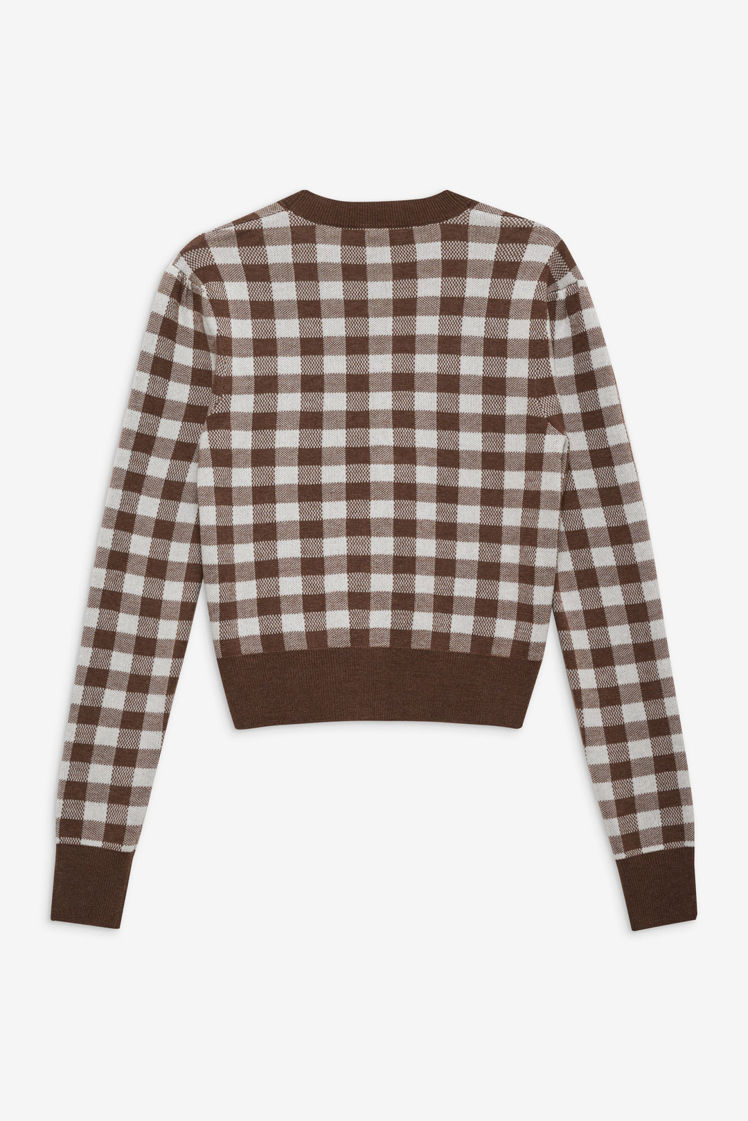 Women Gingham Knit Cardigan - Brown