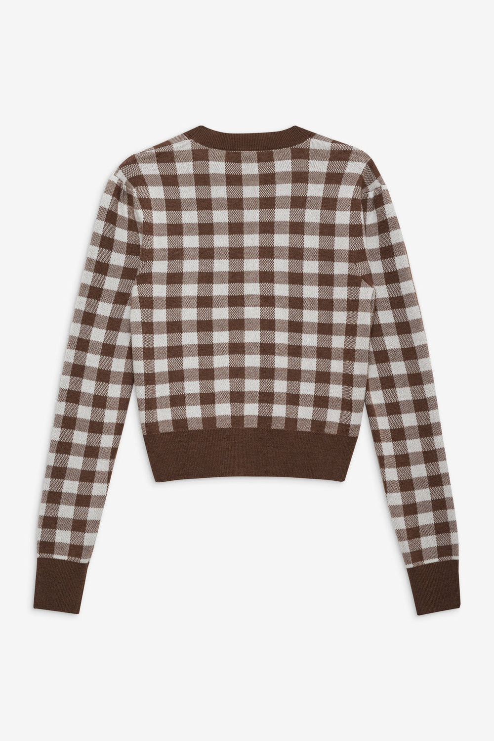 Women Gingham Knit Cardigan - Brown