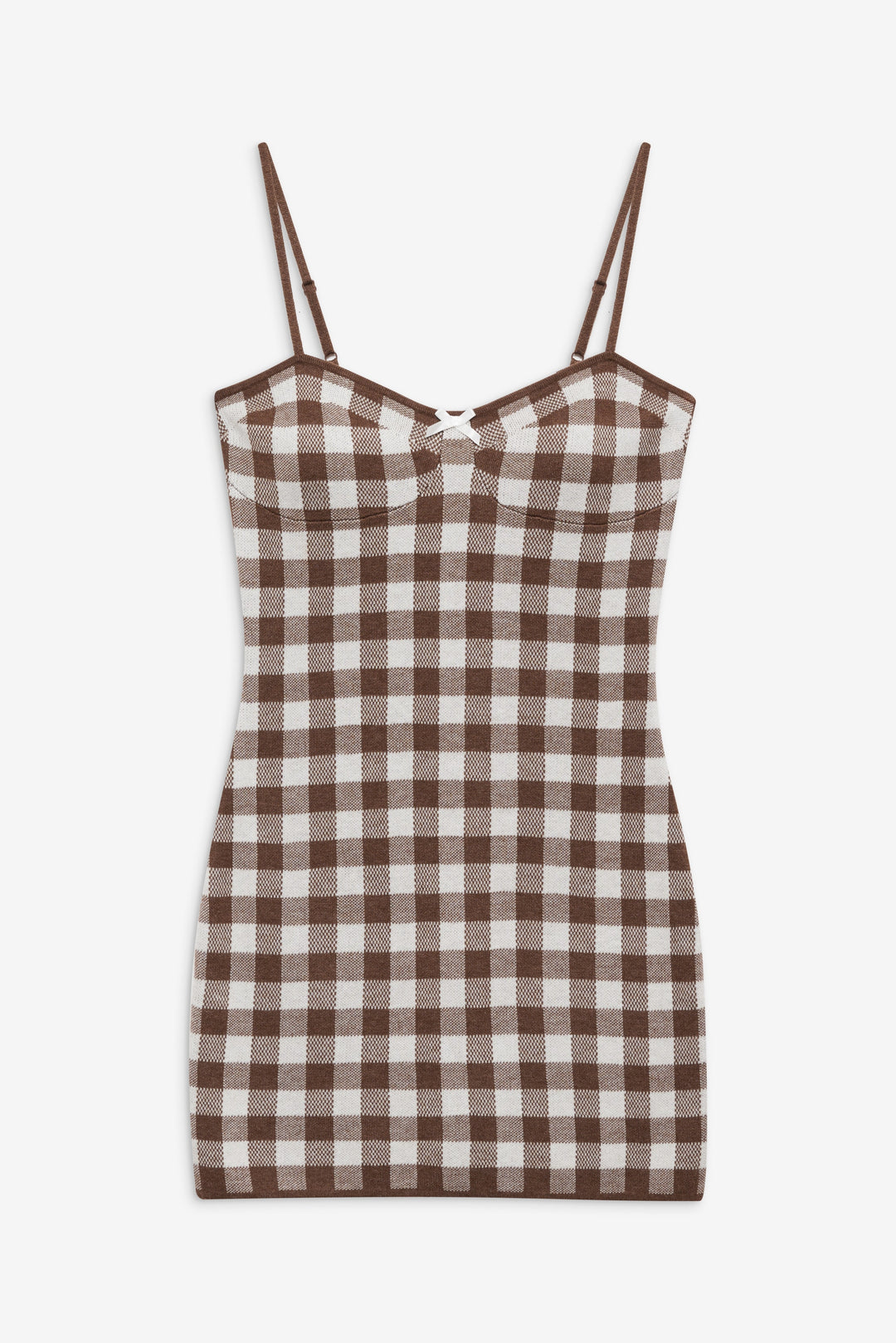 Women Gingham Knit Mini Dress - Brown