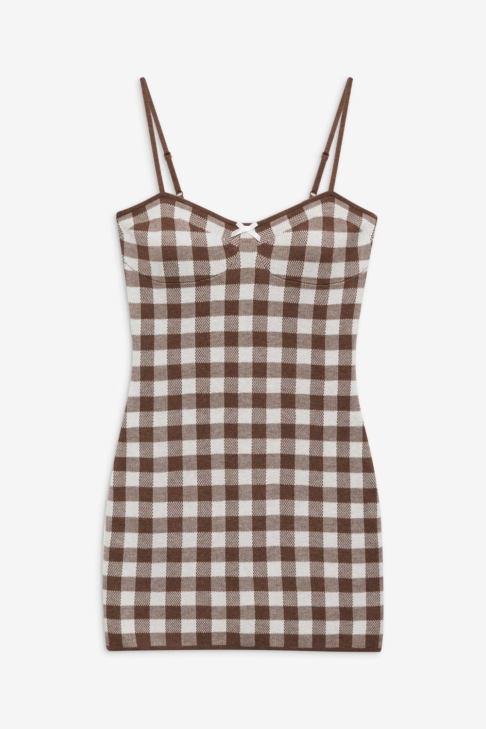 Women Gingham Knit Mini Dress - Brown