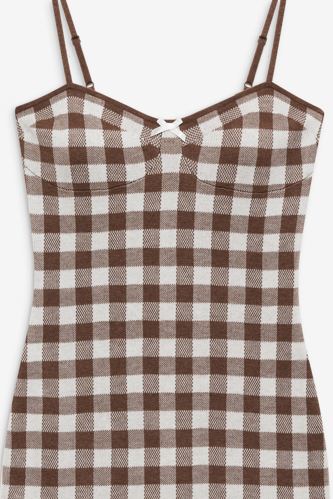 Women Gingham Knit Mini Dress - Brown