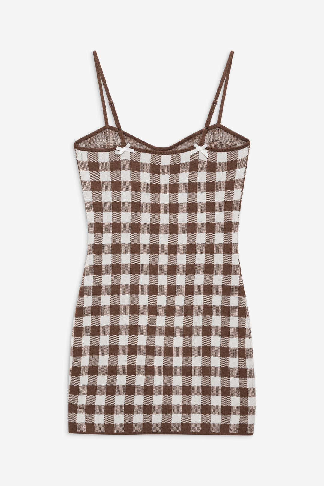 Women Gingham Knit Mini Dress - Brown