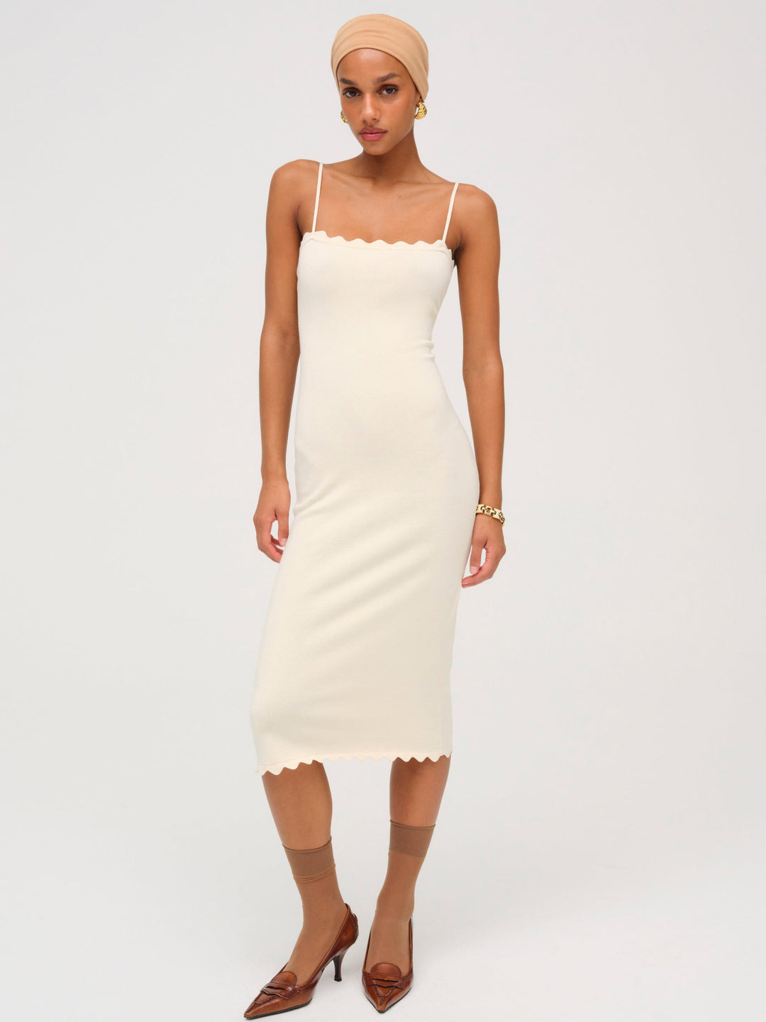 Women Sisi Scallop Knit Midi Dress - Cream