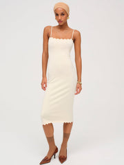 Women Sisi Scallop Knit Midi Dress - Cream