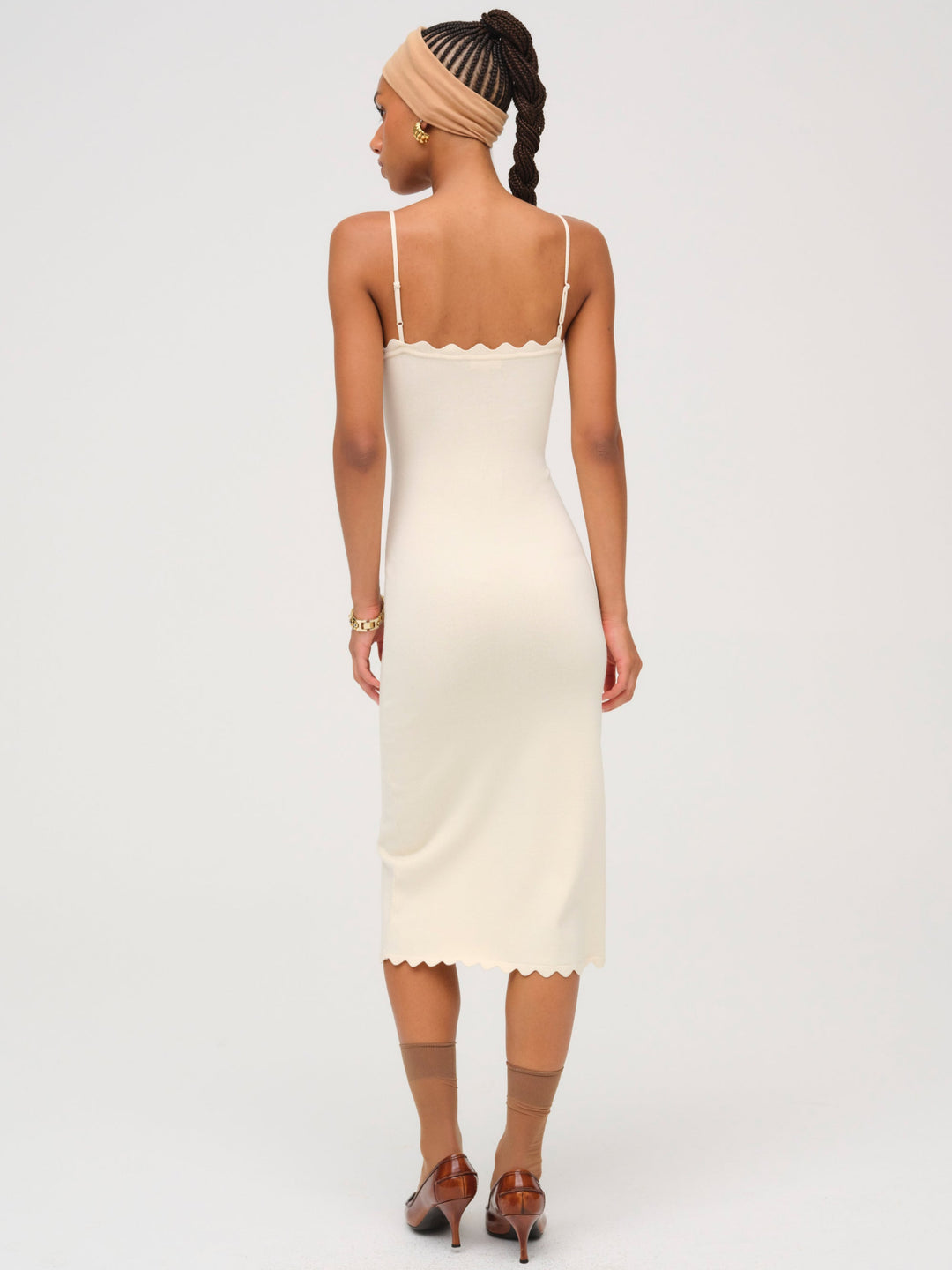 Women Sisi Scallop Knit Midi Dress - Cream