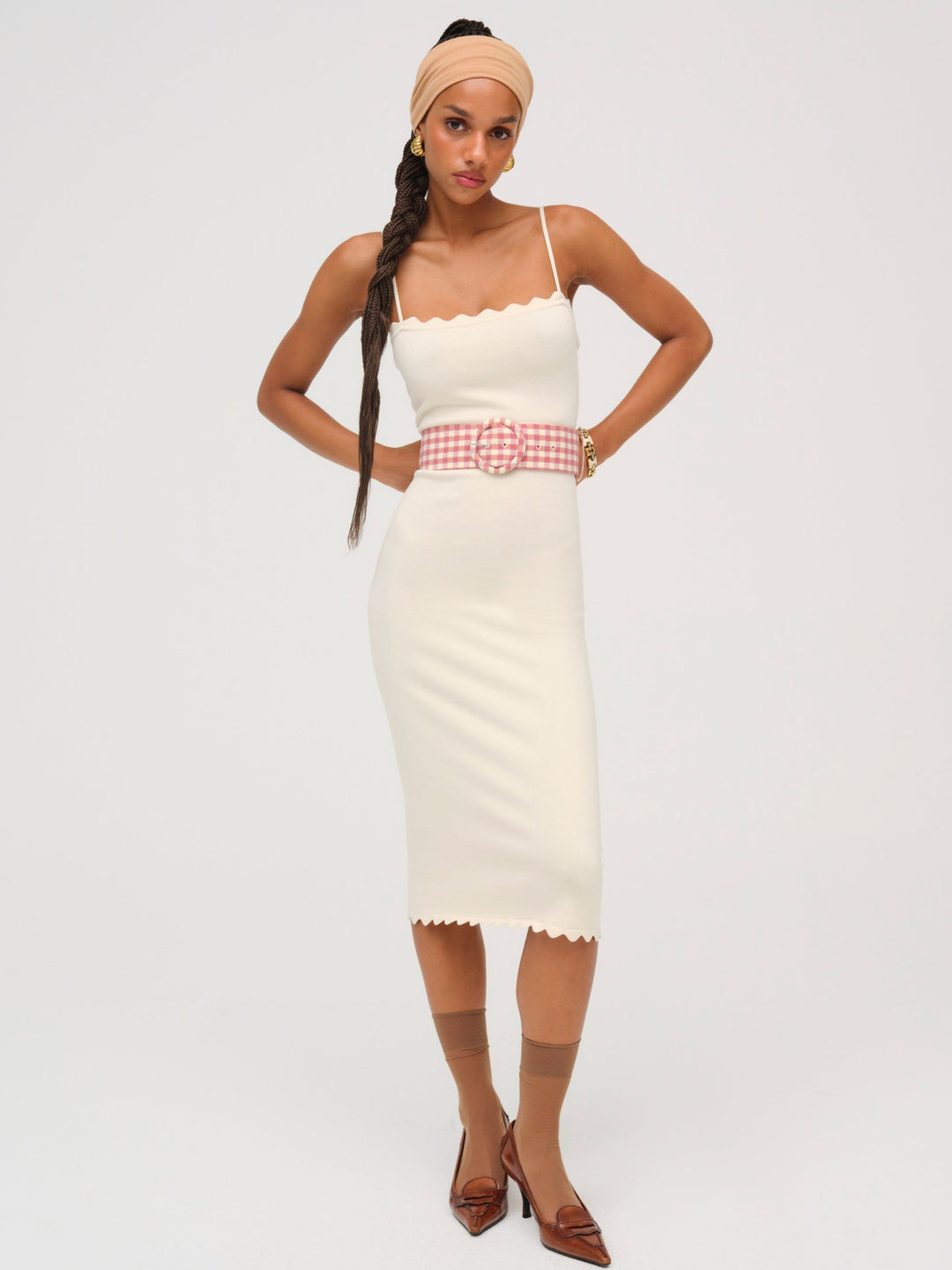 Women Sisi Scallop Knit Midi Dress - Cream