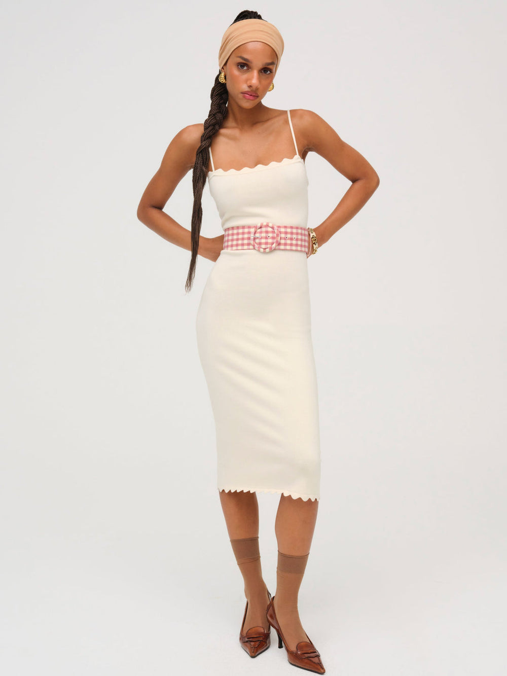 Women Sisi Scallop Knit Midi Dress - Cream