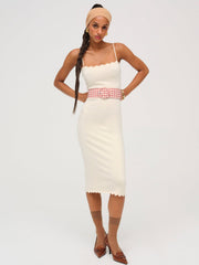 Women Sisi Scallop Knit Midi Dress - Cream