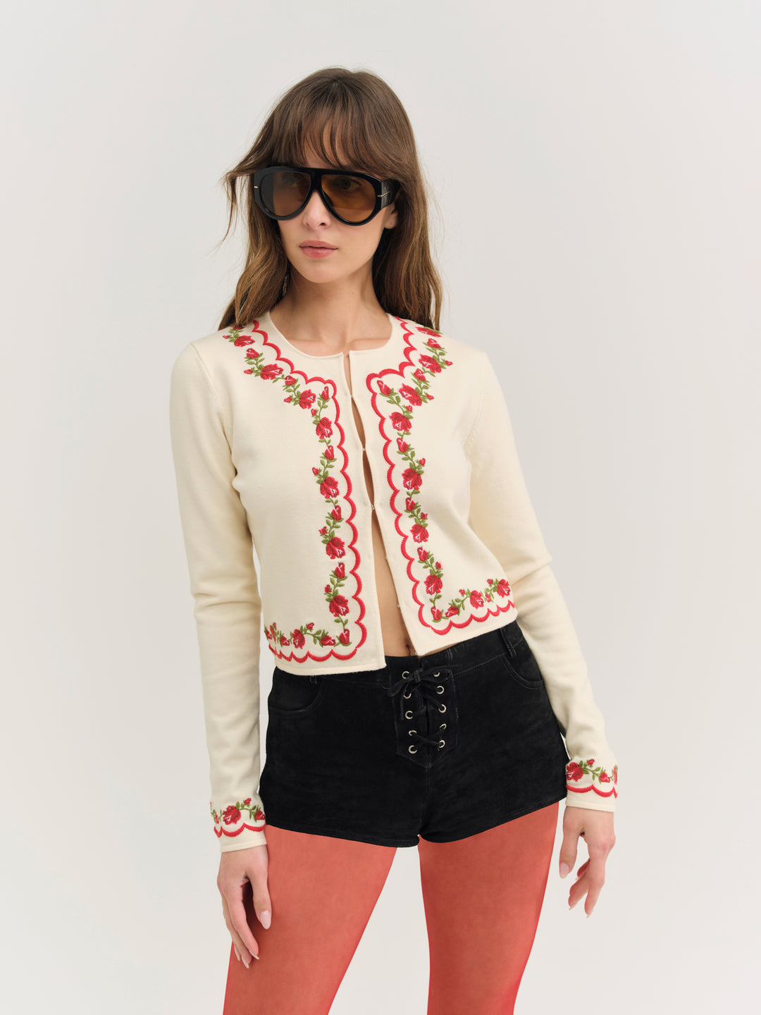 Women Rose Waltz Scalloped Knit Cardigan - Cream