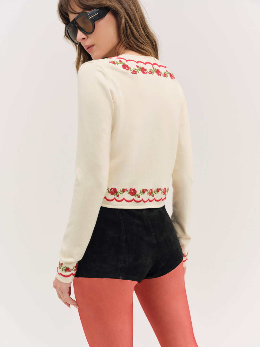 Women Rose Waltz Scalloped Knit Cardigan - Cream