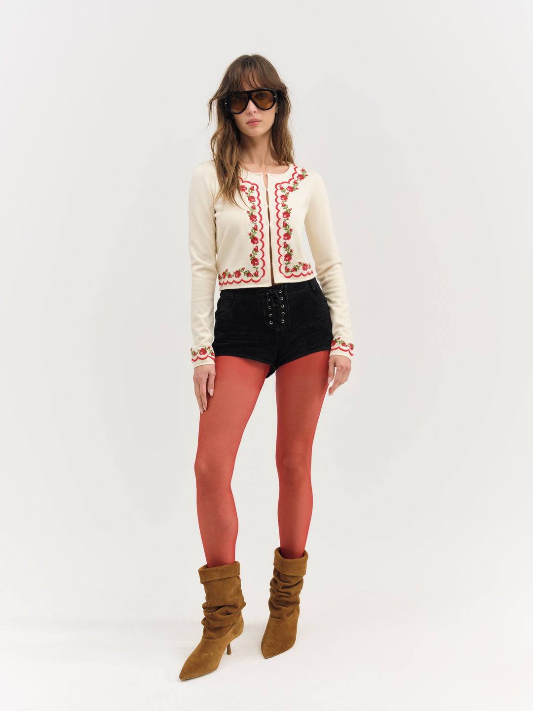 Women Rose Waltz Scalloped Knit Cardigan - Cream