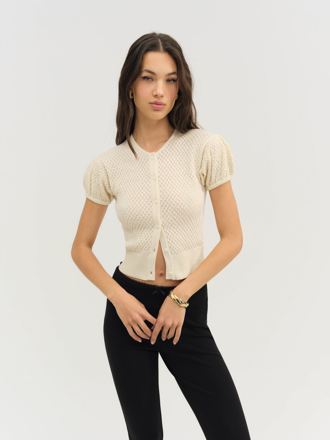 Women Maritime Knit Cardigan & Scarf - Cream