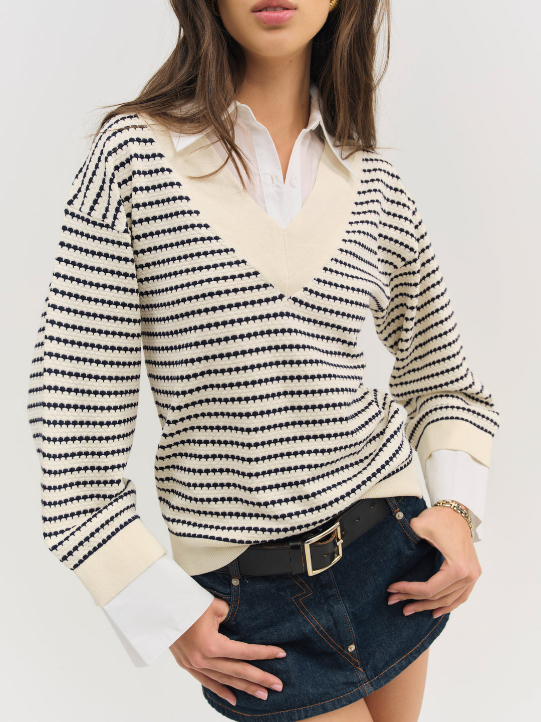 Women Regatta Stripe Knit Sweater - Cream